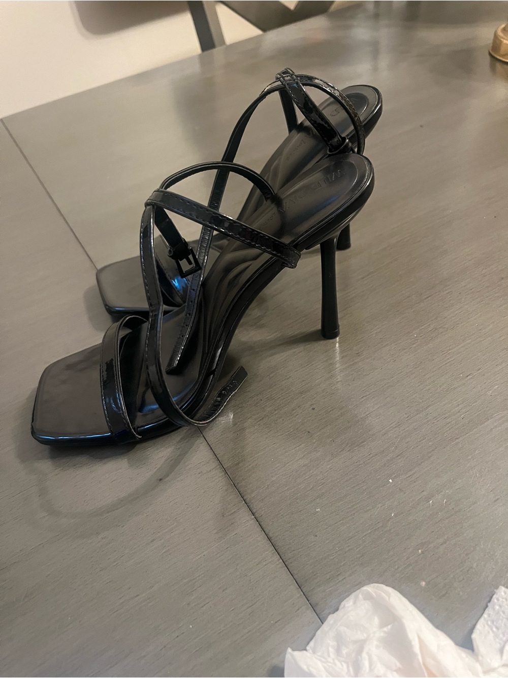 Wild Diva Black Strappy Square Toe Stiletto Sandals